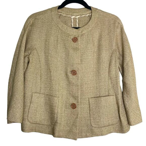 Etro Milano Tan Metallic Knit Lightweight Three Button 3/4 Sleeve IT 42 XL - Picture 1 of 11